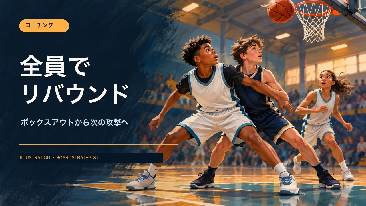 リバウンドを競う選手を描いたAI生成イラスト。実際の試合ではありません。