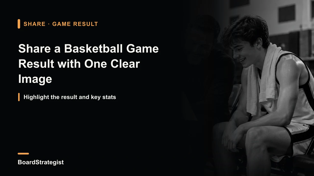 AI-generated cover photo of a coach and players reviewing results after a fictional basketball game.