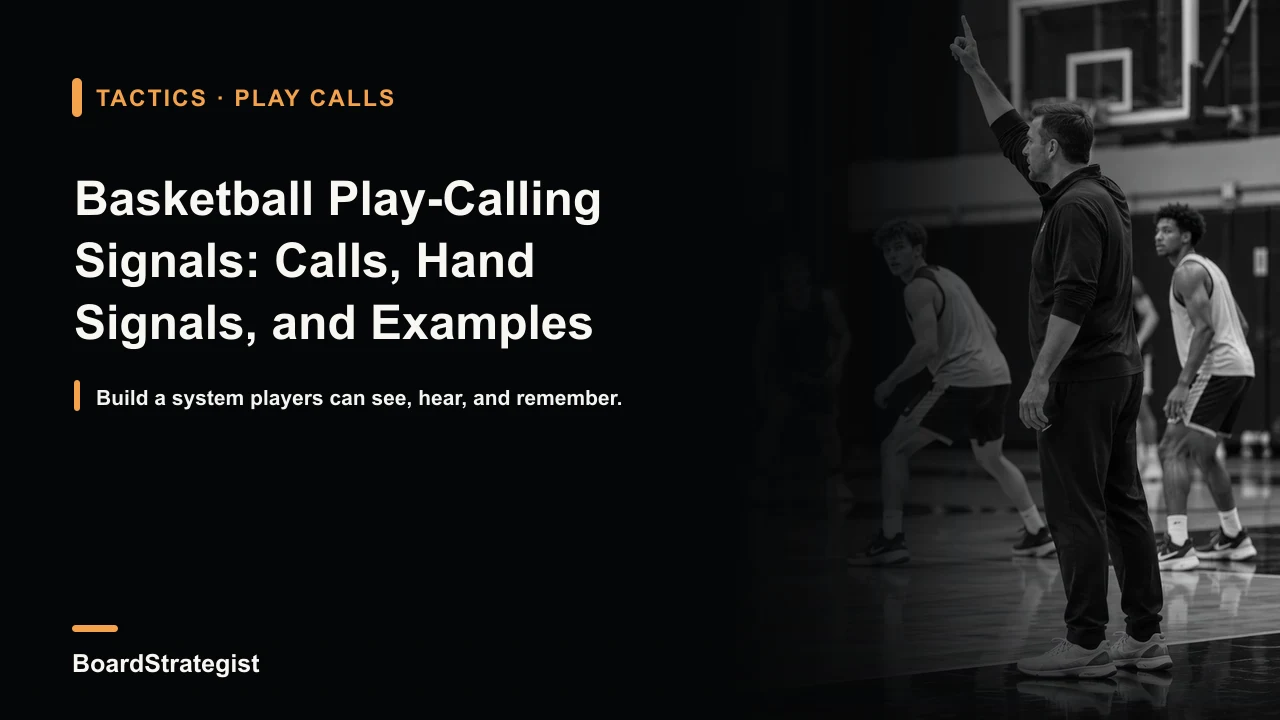 AI-generated cover photo of a coach giving hand signals during a fictional basketball practice.