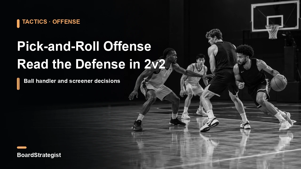 AI-generated fictional 2v2 practice showing a ball handler using a screen.